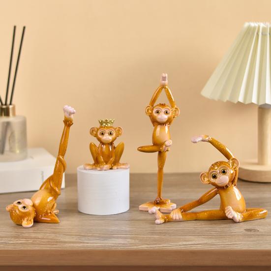 Carine Sculture di Scimmia Yoga in Resina, Decorazione Divertente Statuetta Animale per Scaffale di Casa Supporto TV Mobile Bar Ingresso, Ornamento Creativo da Scrivania Regalo per Yoga
