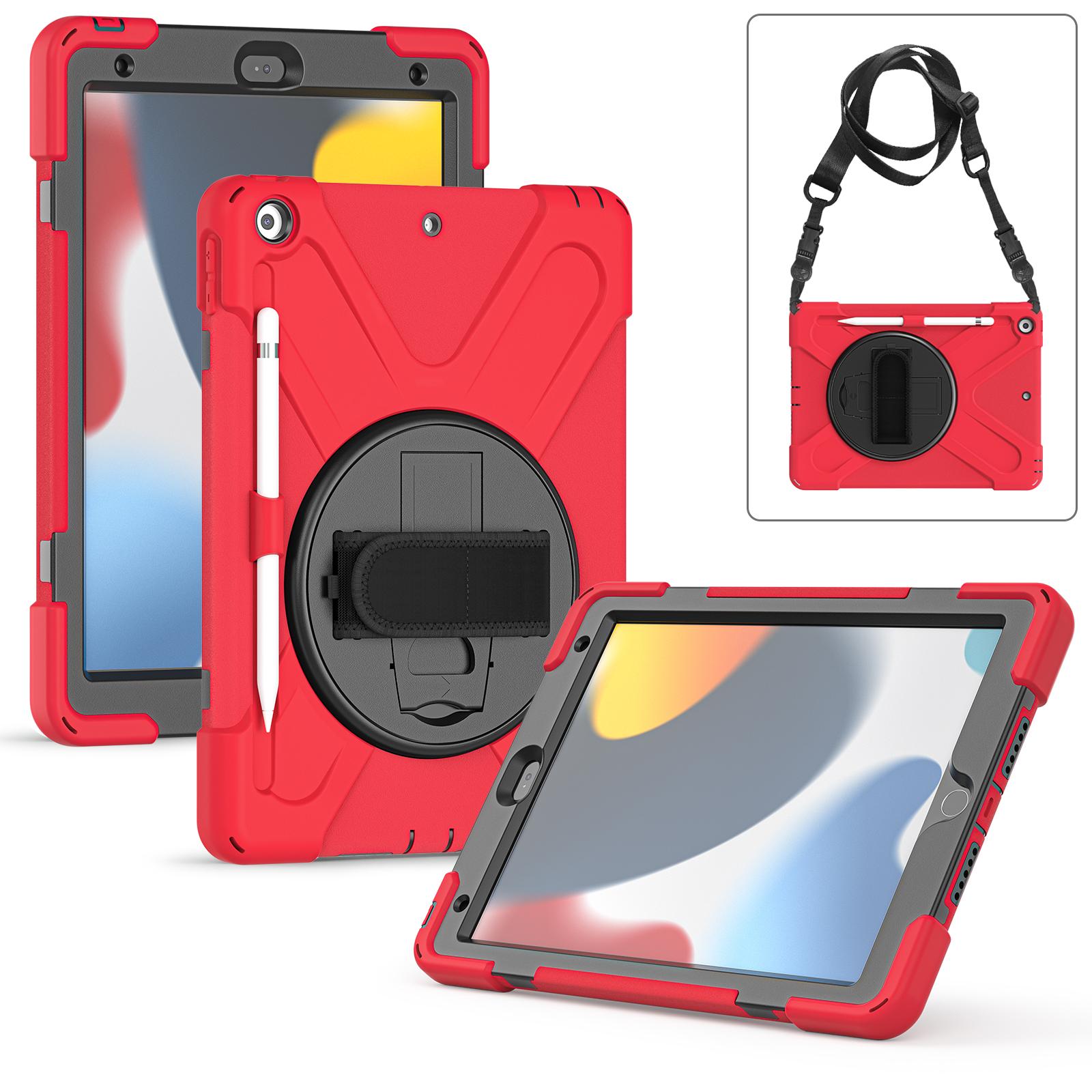 

360 Rotating Stand Case For iPad 10.2 2019 2020 2021 7th 8th 9th Generation Hybrid Cover With Pen Holder,Hand & Shoulder Strap iPad 10.2 (7-8-9th) красный
