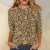Women's Fashion Casual Three-quarter Sleeve Vintage Floral Print Round Neck Top