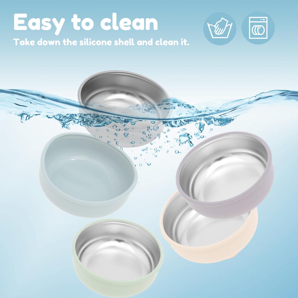 4Pcs Kid Feeding Bowl Stainless Steel Insulation Bowl Spoon Set Children Tableware Cartoon Printed BPA Free Children Food Bowl