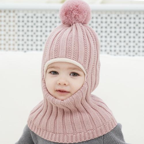 

Зимняя детская шапка, вязаные шапки для мальчиков, шапка-шарф с бархатным шейным платком, шапки для мальчиков и девочек One Size розовый