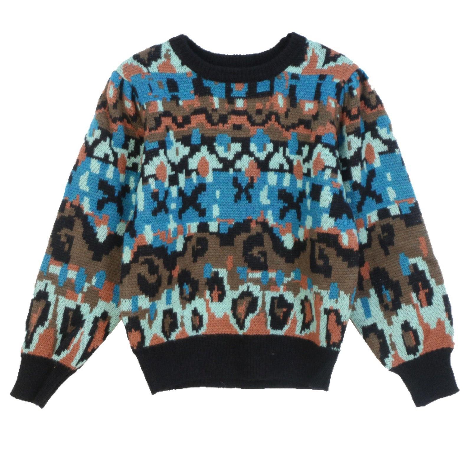 

Вязаный пуловер с жаккардовым узором в стиле ретро, с цветными блоками и надписями, облегающего кроя, с круглым вырезом для женщин S