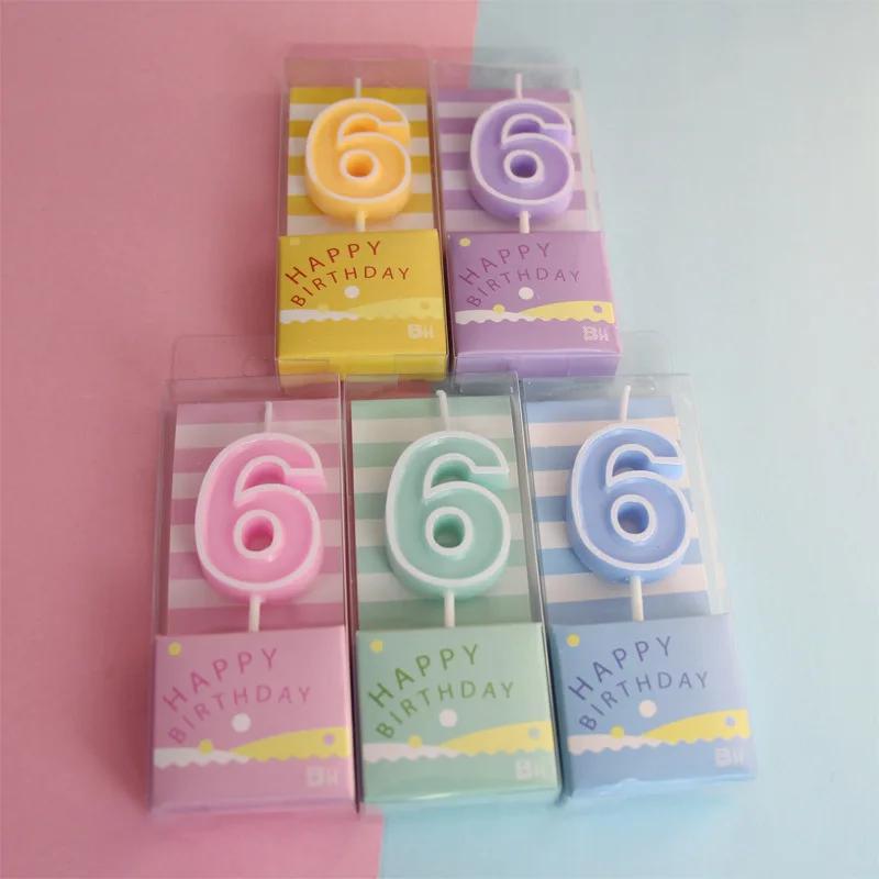 Pink Macaron Candy Color 0-9 Birthday Party Cake Decoration Baking Plug-in Creative Age Digital Candle