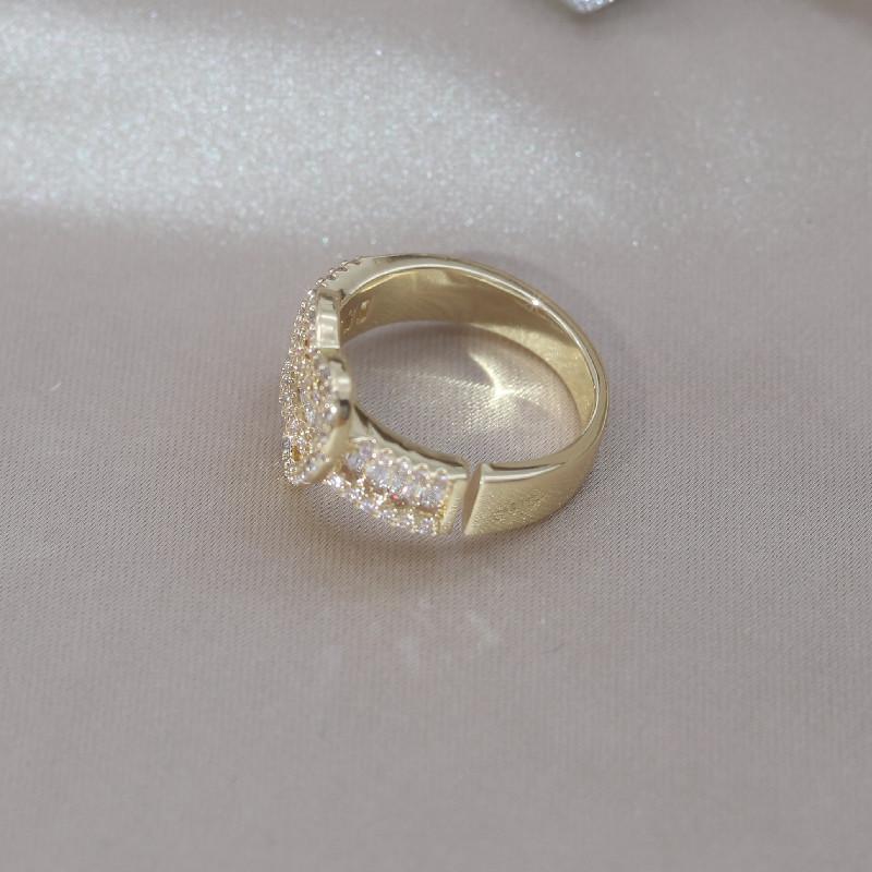 14K Gold Plating Luxury Love Zircon Ring Korea New Design Fashion Zircon Elegant Women's Party Opening Adjustable Accessories