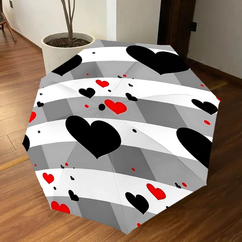 1PC Heart Love Automatic Open/Close Umbrella Compact Folding Umbrella with 8-Rib Shaft Lightweight Esign, Highquality Fabric1182A