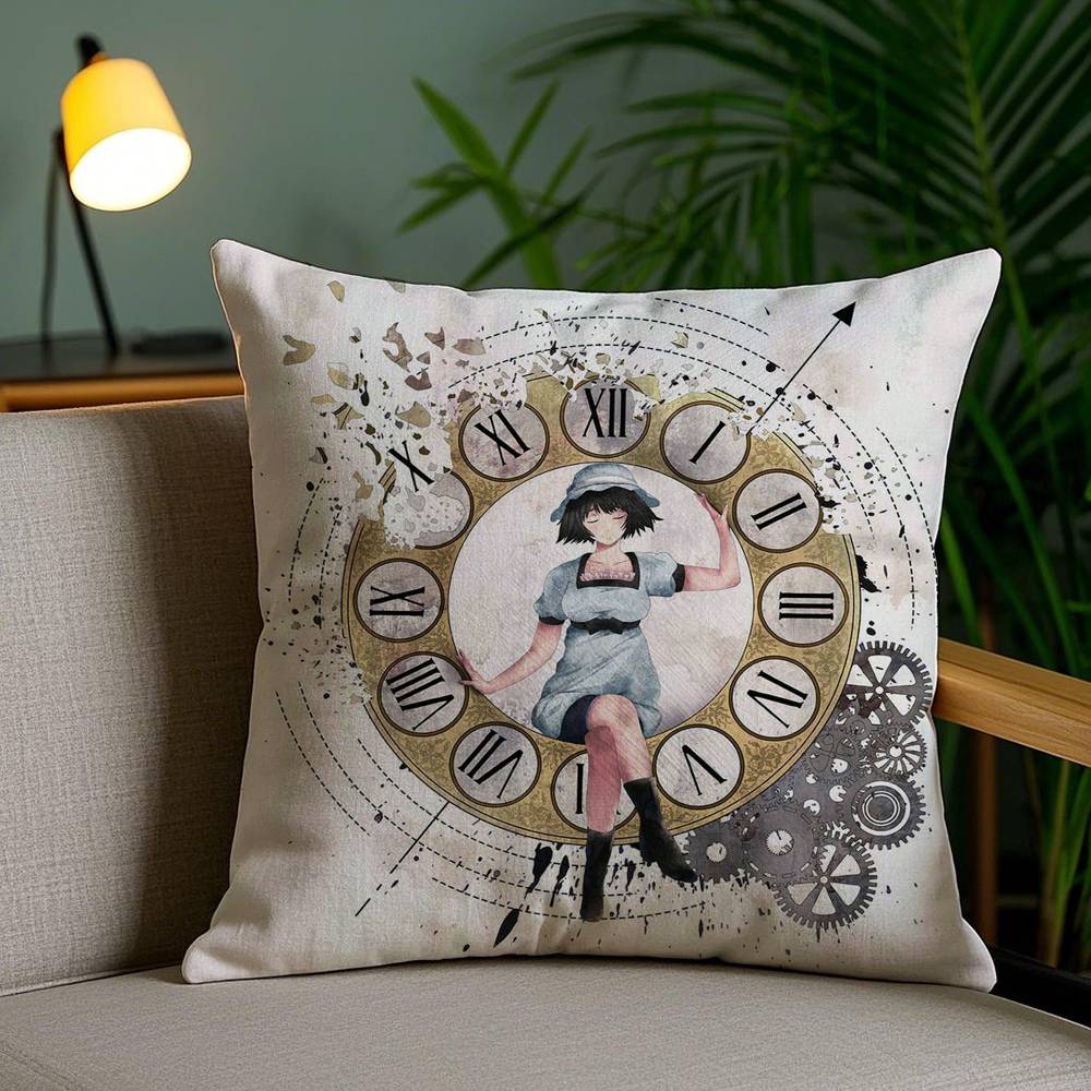 Anime S-Steins Gate Pillow Case Home Dorm Chair Back Short Plush Double-sided Printing Office Nap Time Cushion Cover