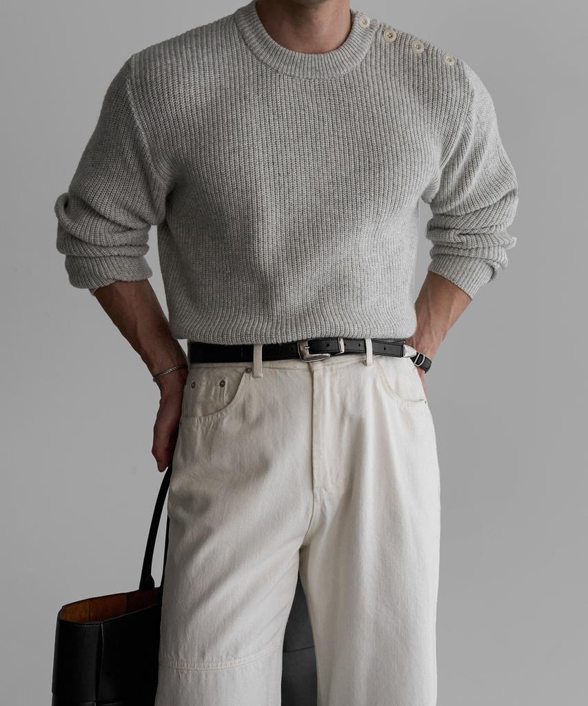 Baulopeulodeogteu Wool Button Round Knit [Gray]