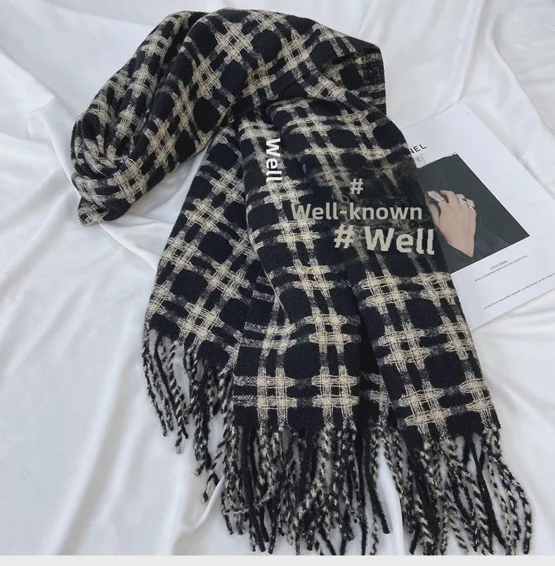 2024 Winter Women's Plaid Scarf: Korean Retro Style, Warm Imitation Cashmere Shawl for Students and Couples