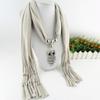 Langer Fransen-Schal für Damen, einfarbig, Retro-Eulen-Anhänger-Halskette, Schal, Kostüm-Accessoires