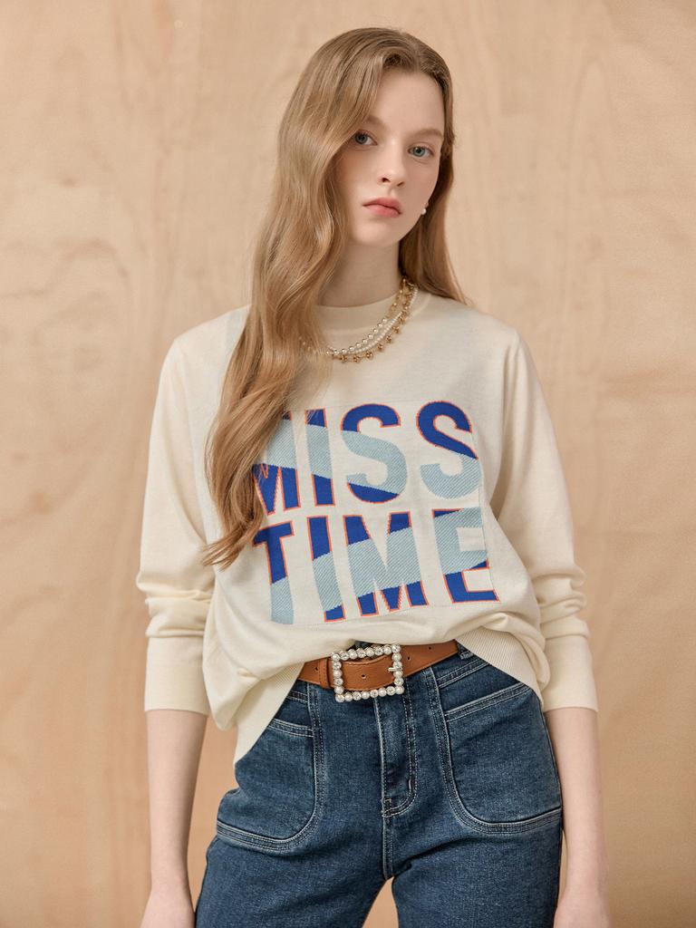 MAXZA Vivid Lettering Wool Blend Round Neck Knit