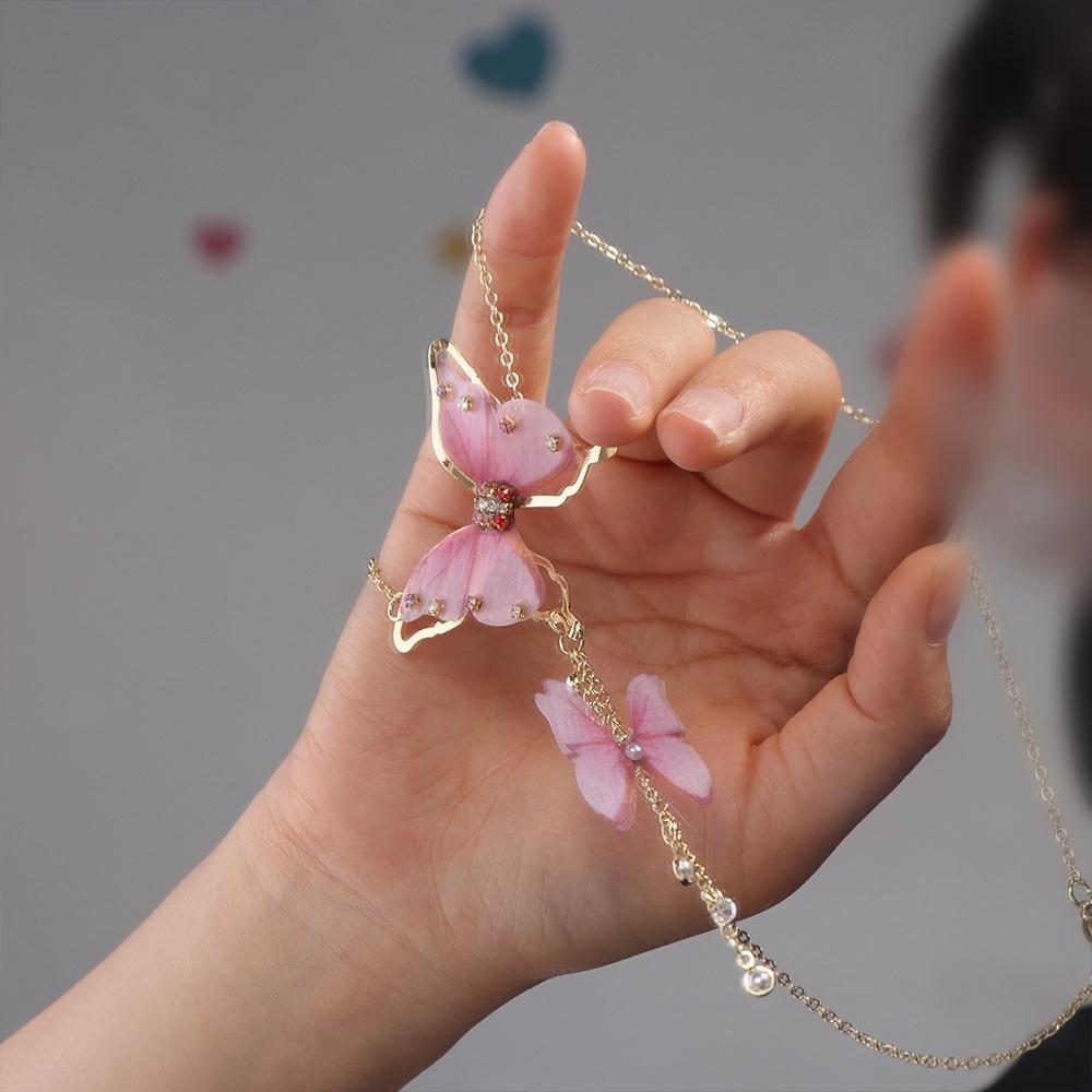 Zinc Zinc Alloy Butterfly Necklace Tulle Vintage Party Jewelry Fashion Charm Tassel Necklace Gift