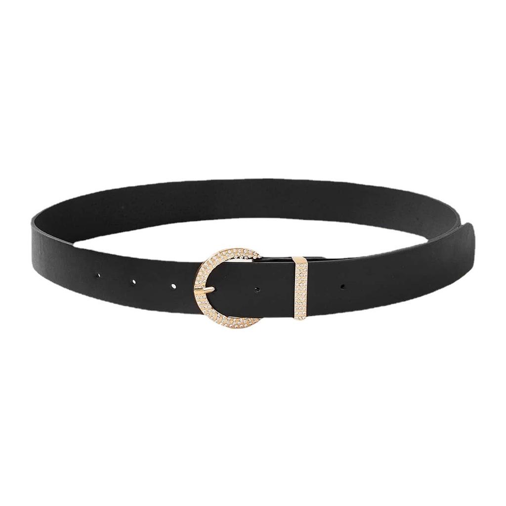 New Buckle Ring Diamond Buckle Black Fresh Sweet Belt Simple Fashionable Versatile Belt