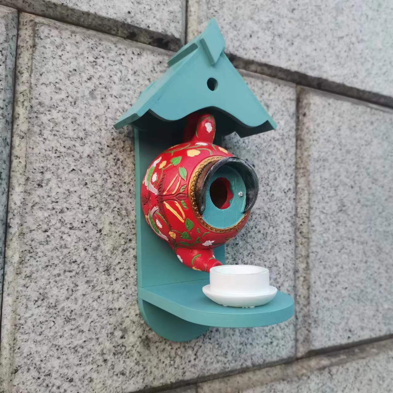 

William Morris Blue Teapot Birdhouse and Feeder Patio Decoration гарвардський малиновий колір