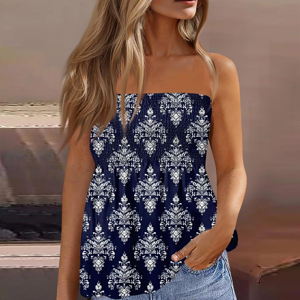 Modisches Sexyness Damen-T-Shirt-Top mit tiefem Rückenausschnitt, elastisch, Retro-Streifenmuster, trägerlos, figurbetont