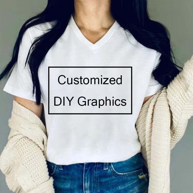 2024 Fashion Customized TShirts Women Men Harajuku Vneck Tshirt Summer Short Sleeve Tops Tees DIY Graphics Unisex Shirts