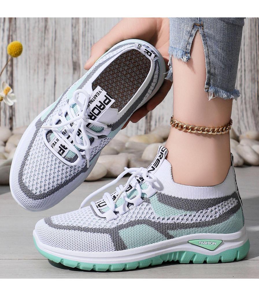 Women's Plus Size Comfortable Flyknit Casual Shoes with Thick Sole and Breathable Mesh, Height-Boosting Design.