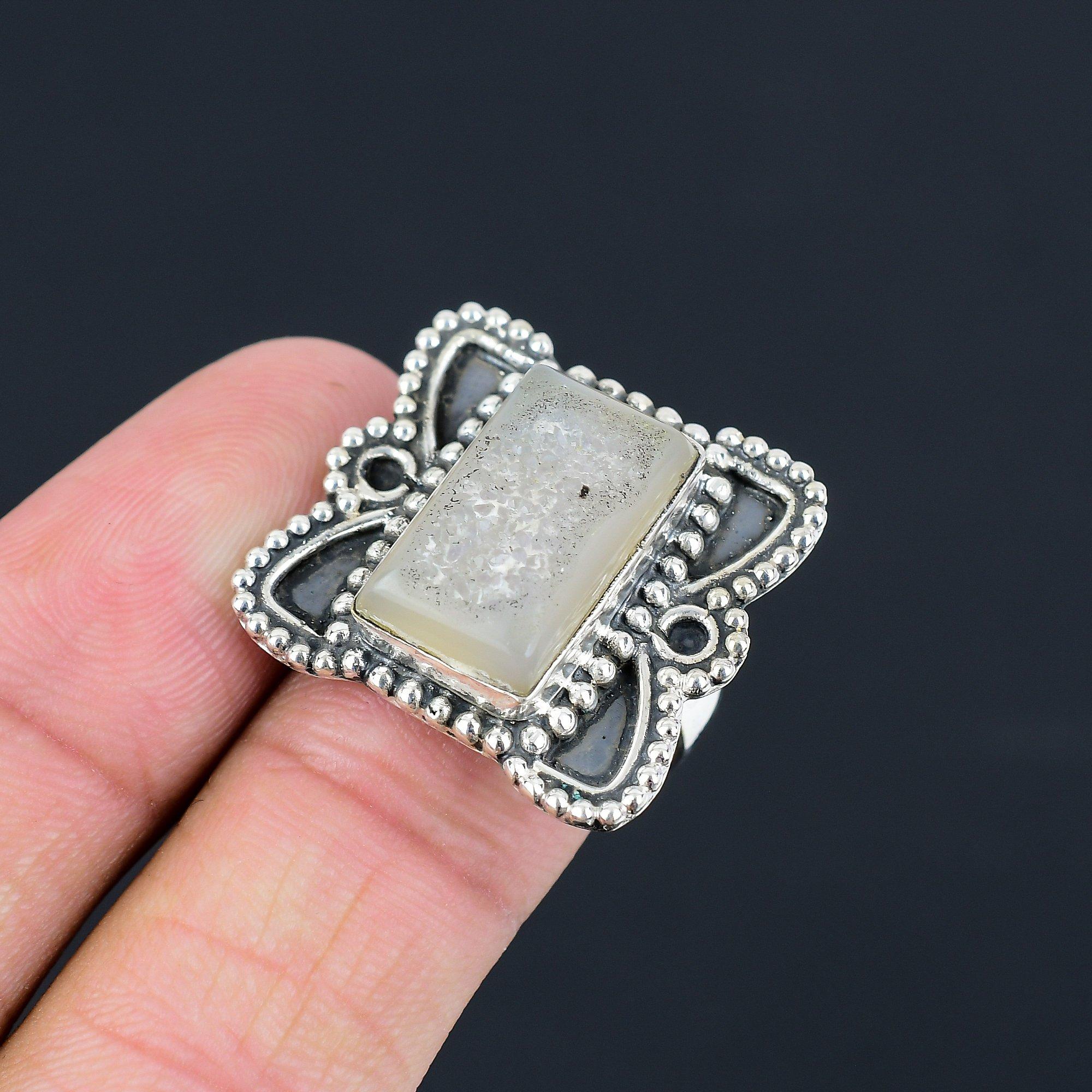 Wedding Gift For Her 925 Silver Natural Botswana Druzy Statement Ring Size 8 8