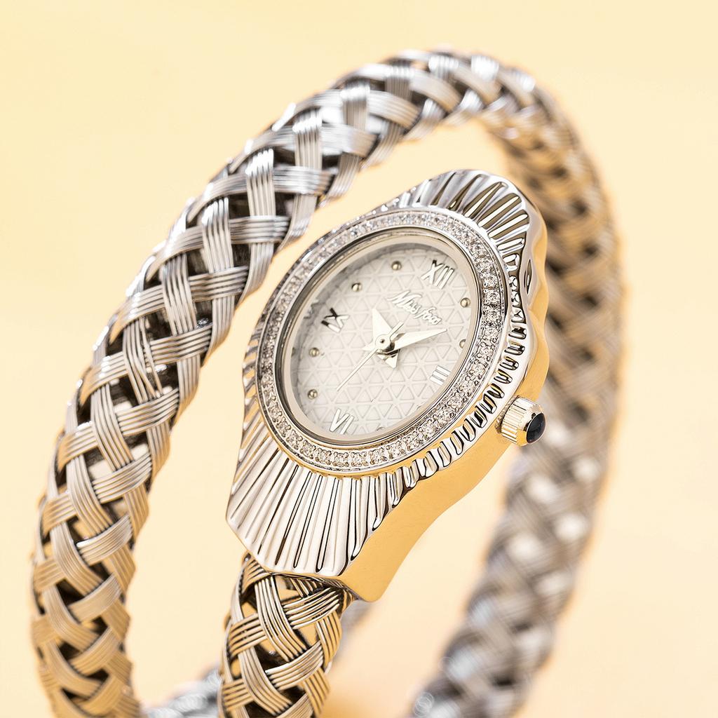 Fashion Women Snake Shape Quartz Watches Weave Design Steel Strap Luxury Rhinestone Dial Wristwatch Girls Clock Reloj Mujer