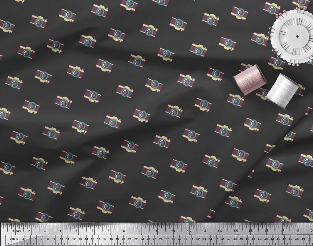 Soimoi Japan Crepe Satin Fabric Camera Shirting Fabric Prints By Metre 42 Inch