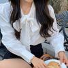 French Style Bow White Shirt Women's Long Sleeve Spring New Style Layered and Sweet Chic Base Shirt