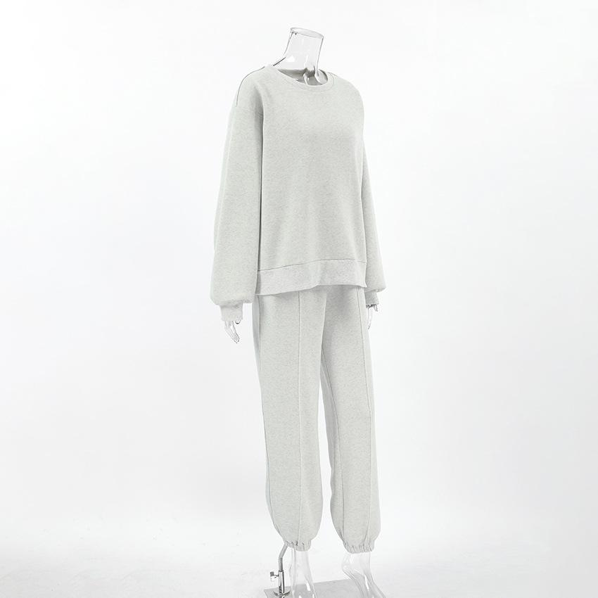 Grey fleece sweater loose set 1116 European and American new autumn fashion women's sports two-piece set