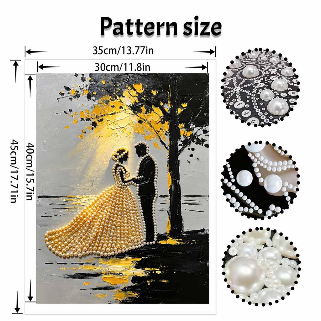 DIY Frameless Pearl Painting Kit Wedding Couple 3D Shiny Bead Art Canvas Relaxing Creative Craft for Home Wall Decor Gift