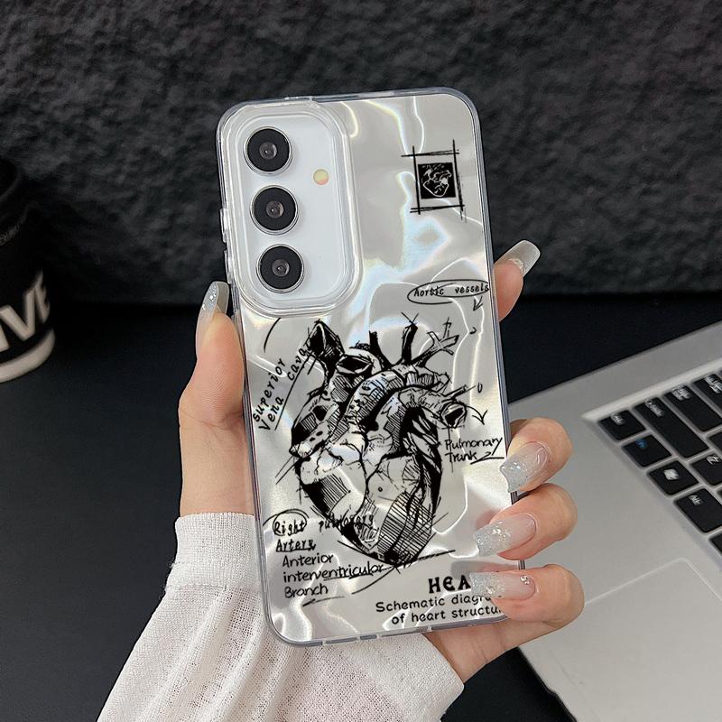 

Для Samsung S25 S24 FE S23 Ultra A56 A16 A36 A55 A15 Чехол для телефона с узором сердца, блестящий, противоударный, ТПУ, прозрачный, с мягкими краями, тонкий, бампер из твердого ПК Samsung A36 чёрный