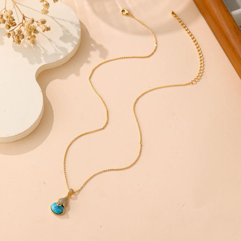 Turquoise Gourd Choker Necklace Micro Set with Zirconia, Unique Exquisite Versatile Pendant