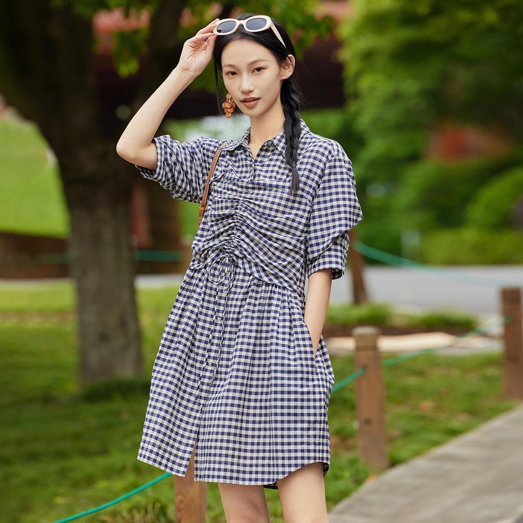 Age Reducing Temperament Plaid Short-sleeved Dress