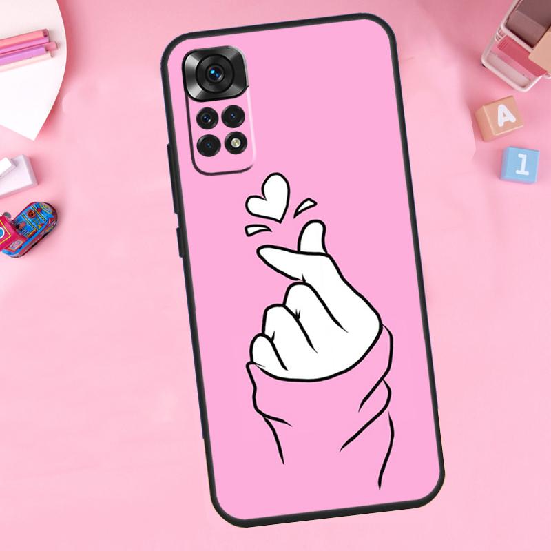 Kpop Hand Finger Heart Phone Case For Xiaomi Redmi Note 11 10 9 8 12 Pro Turbo 9S 10S 11S 12S 9A 9C 10C 12C Cover