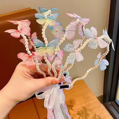 Schmetterling Stirnband Kinder Streamer Haar Hoop Baby Süße Prinzessin Weibliche Süße Perle Haarband Finishing Haarnadel Haar Zubehör
