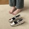 Silver Single Shoes Women's New Spring and Summer Flat-bottomed Temperament Fairy Square Head Light Mouth Mary Jane Shoes