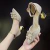High Heels Women's New Spring Design Sense Versatile Bag Head Thick Heel Pearl Sandals Tide
