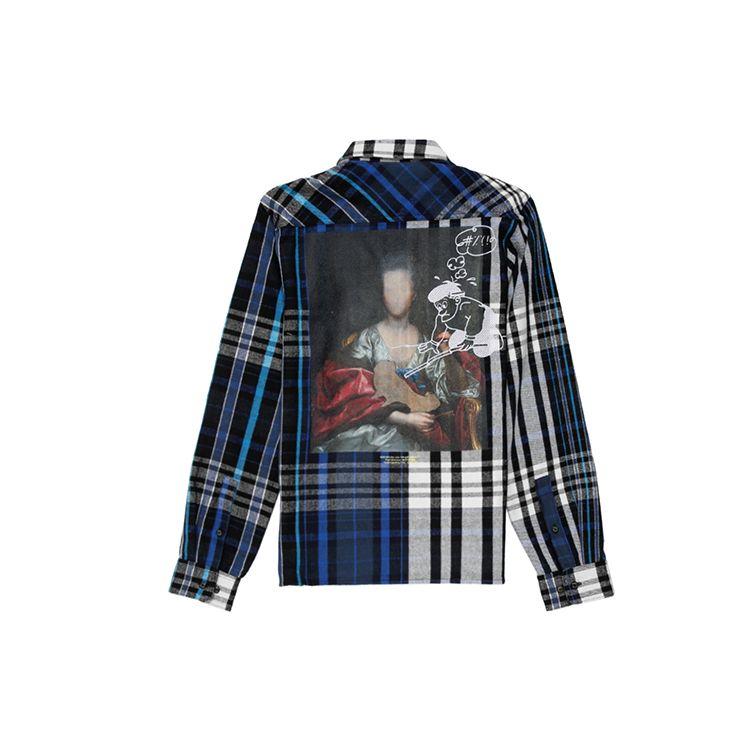 

Off-White Mariana De Silva Свободная клетчатая рубашка с длинными рукавами Мужские топы Синий Белый OMGA060E19E230053088