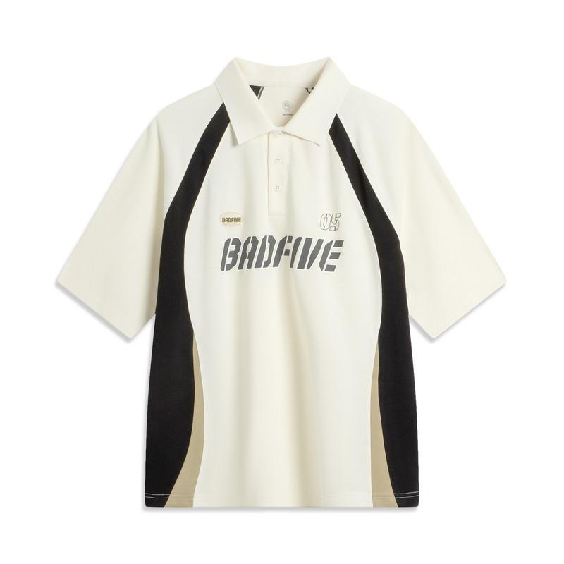 Li Ning Polo Shirts Men s Ecru/Black/Rattan Khaki Polo Collar Moderate Straight Fit AAPV087-1 L
