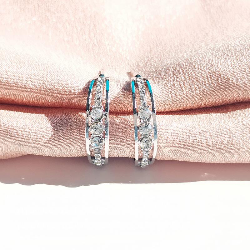 

Серьги женские в новом стиле со стразами, модные серьги-кольца из сплава C-образной формы серебряный