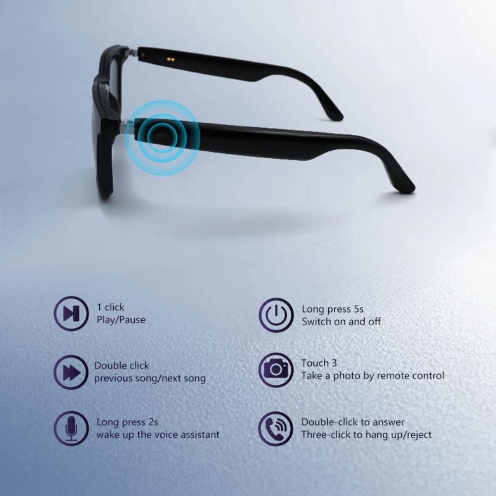 BT 5.3 Smart Glasses 2 In 1 Earphone Bilateral Stereo Sound Effects Intelligent Touch Control Sunglasses Voice Assistant