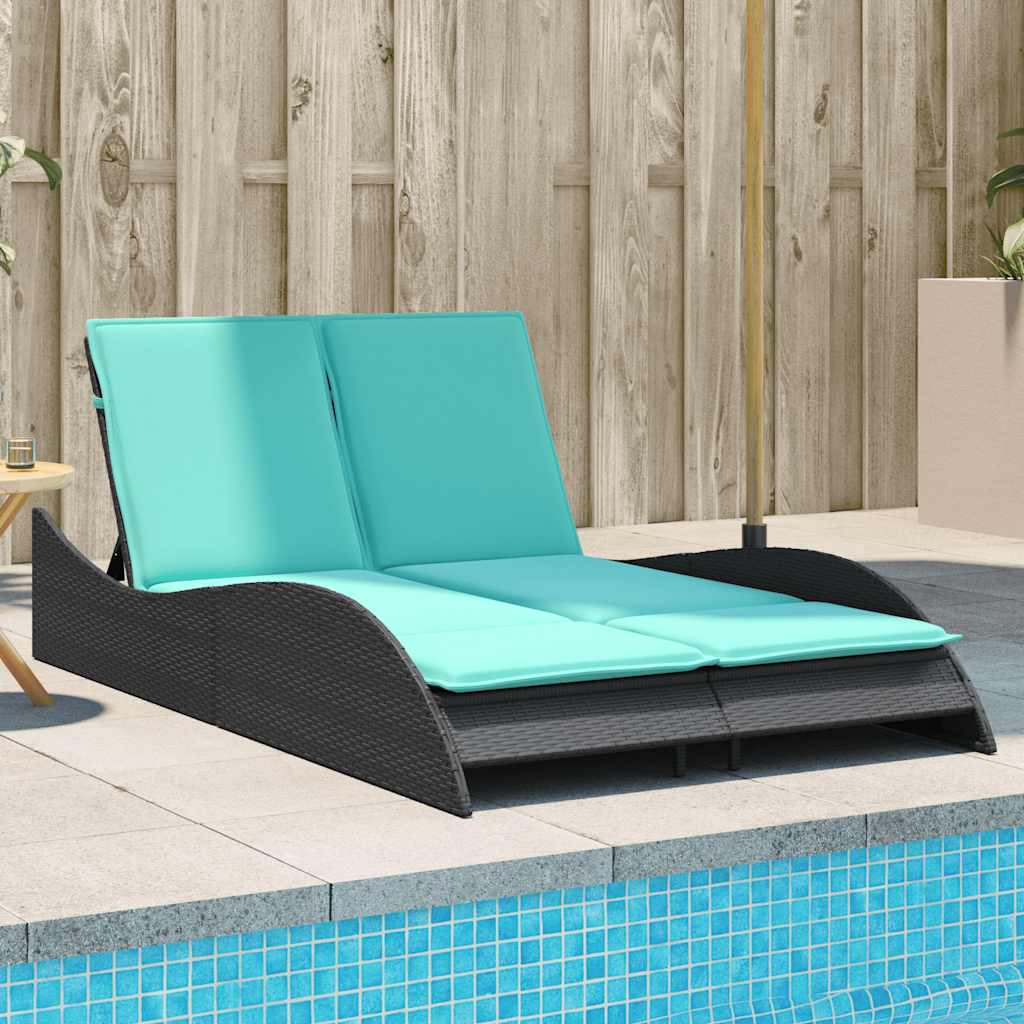 Black Sun Lounger with Cushions 114 x 205 x 73 cm Poly Rattan