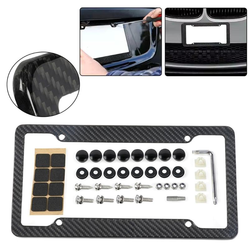 Carbon Fiber License Plate Frame Car License Plate Frame for Front & Rear 4 Hole License Plate Cover