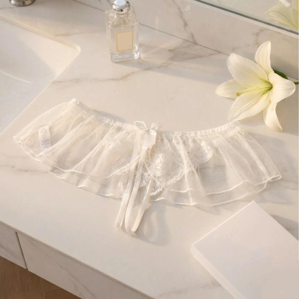 Open-crotch Lace Mesh Women Thong Sparkling Skirt Decor T-Back Panties  Wedding Night Bride
