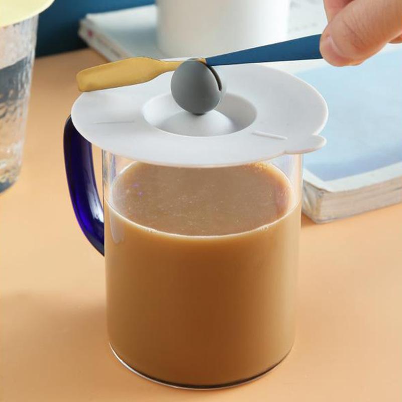 Cup Cover Non-toxic Silicone Round Universal Water Cup Lid Anti-dust Coffee Mug Sealed Cap With Spoon Holder Heat-Resistant Lid