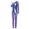 Girls Metallic Jumpsuit One Shoulder Long Sleeve Side Invisible Zipper Shiny Bodysuit Performance Dancewear