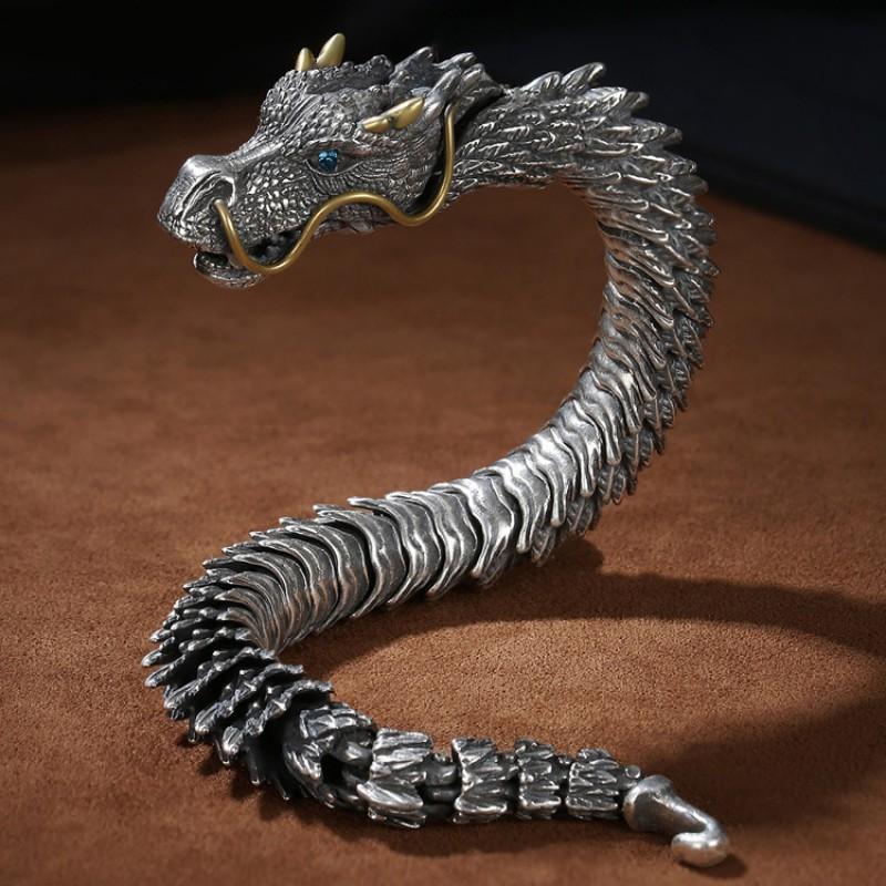 Mens Dragon Bone Style Electroplated Copper Bracelet Retro Bold Fashion Accessory Daily Wear Gift