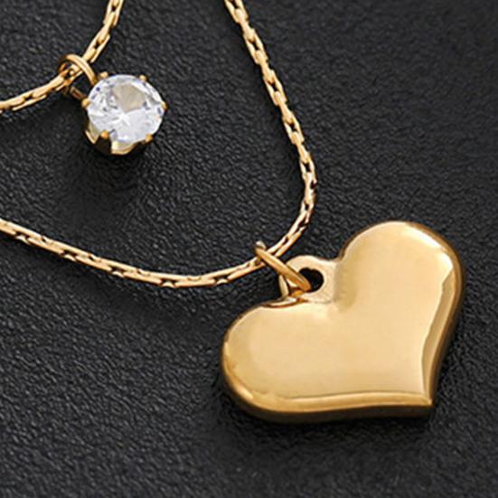 Women Necklace Heart Shape Charm Shiny Rhinestones Inlaid Drop Earrings Non-fading Sweater Necklace Jewelry Gift