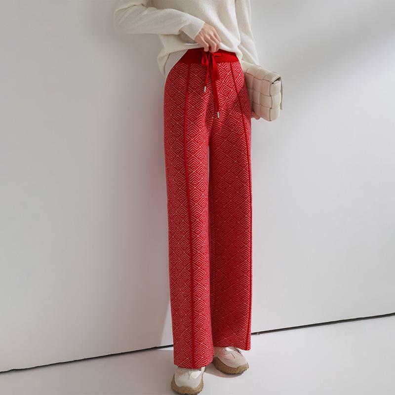 

Women s Elegant Herringbone Cashmere Wide-Leg Wool Pants for Autumn/Winter XXL