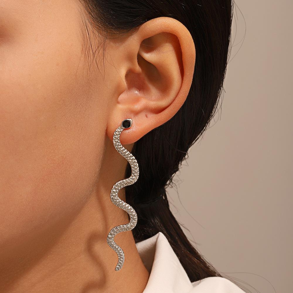 Gold & Black Snake Earring Collection, Assorted Serpent-Shaped Statement Drop Earrings for Women