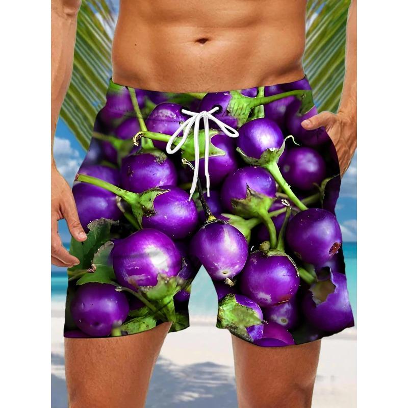 3d Vegetables and Fruits Printed Men's Swimsuit Japanese Fish Hawaiian Shorts Men's Summer Swim Shorts Drawstring Casual Shorts
