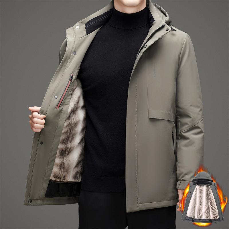 

Men s Waterproof Hooded Parka with Detachable Mink Fleece Liner - Casual, Versatile, Zippered Outerwear for Middle-Aged. XXXL