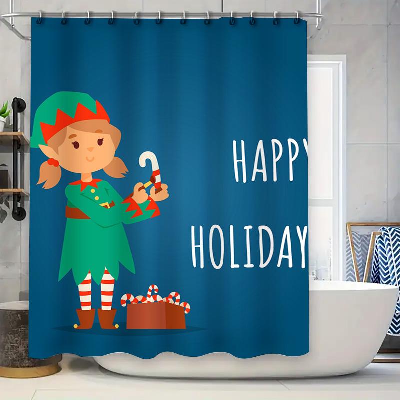 Tu Christmas Shower Curtain Festive Holiday Decor Winter Themed Bathroom Fabric Backdrop Waterproof Holiday Gift Cozy Home Decor