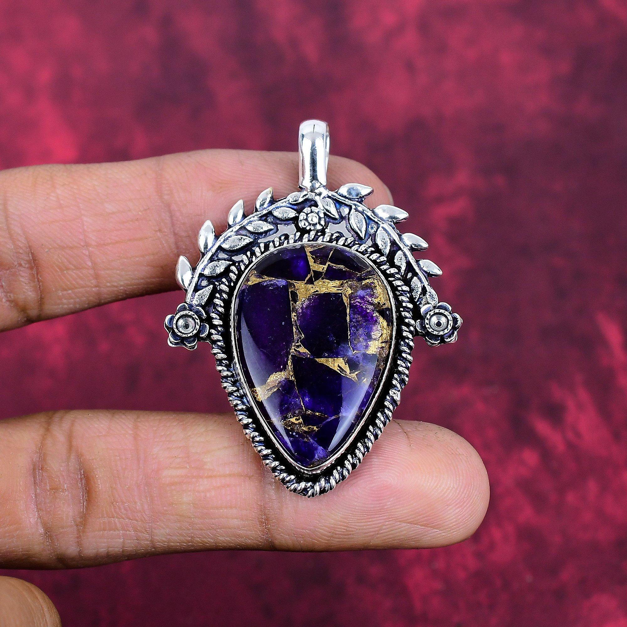 

Подвеска из фиолетовой меди и бирюзы, ювелирные изделия из стерлингового серебра 925 пробы, подвеска из драгоценных камней, подарок для ее изысканных ювелирных изделий ручной работы 1.77 Inches